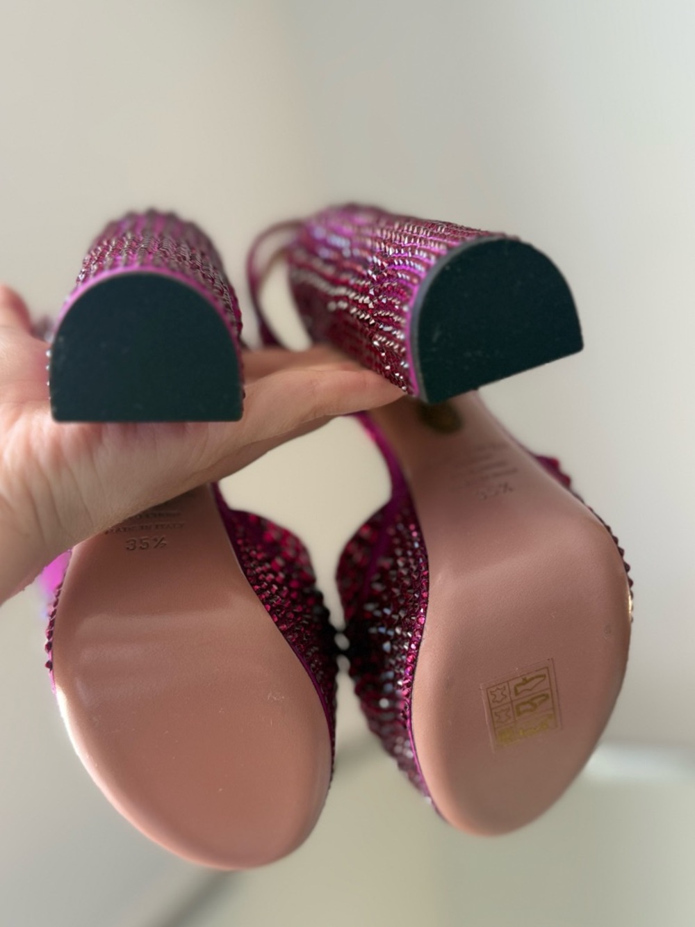 New AQUAZZURA Sinner Embellished Satin Platform Sandals In Pink $2,395 35.5 - Picture 12 of 12